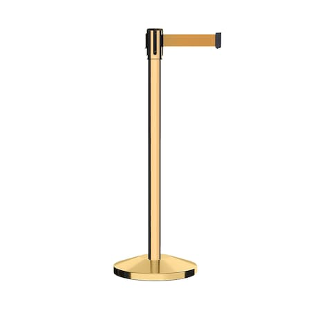 Retractable Belt Barrier Stanchion, 2 Pol.Brass Post  9' Brown Belt